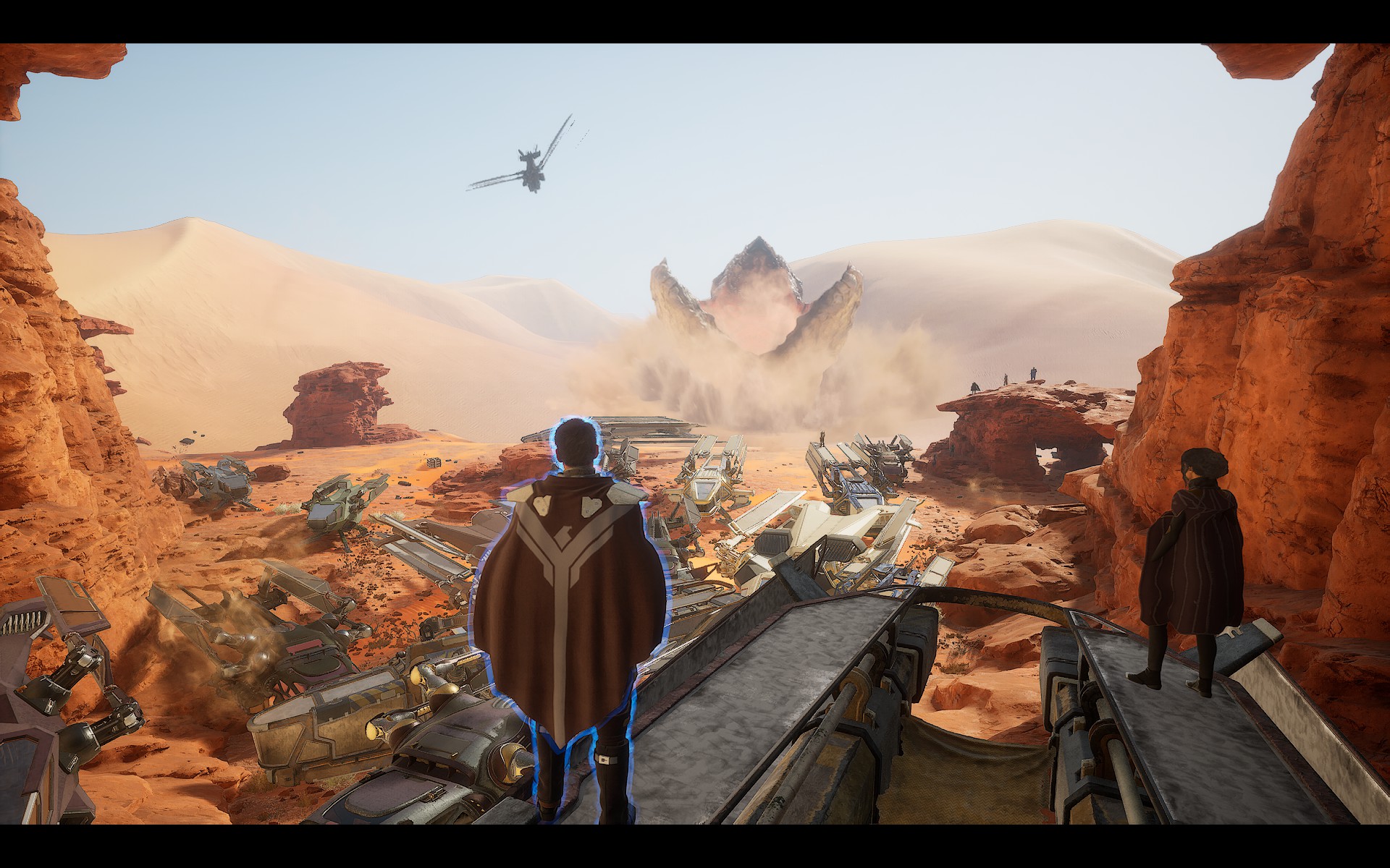 Fremen-cloaked players watching a spice eruption